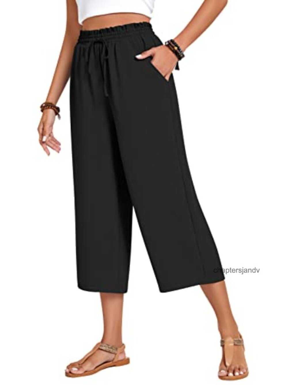 Women's Capri Pants Drawstring High Waisted Wide Leg Lounge Trousers with